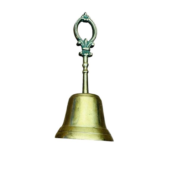 Antique Solid Brass Fleur de Lis Bell Made In Korea Mid Century Dinner Bell - Picture 5 of 7